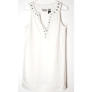 White Linen Summer Sleeveless Mini Dress, Lined